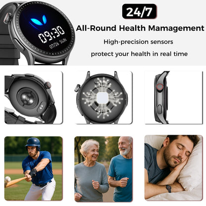 Runde Smartwatch, 1,43 Zoll HD, 3ATM wasserdicht, ausgestattet mit Herzfrequenzerkennung, Schlafüberwachung und Schrittverfolgung, 100 Sportmodi, Bewegungsmonitor, Weihnachtsgeschenke, modische Uhren